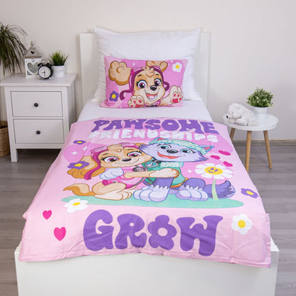 Детско двулицево спално бельо Paw Patrol с героите от анимацията, розов дизайн.