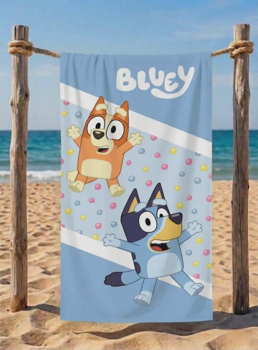 Памучна детска хавлия за плаж Bluey – 100% памук, 140x70 см, мека и бързо абсорбираща