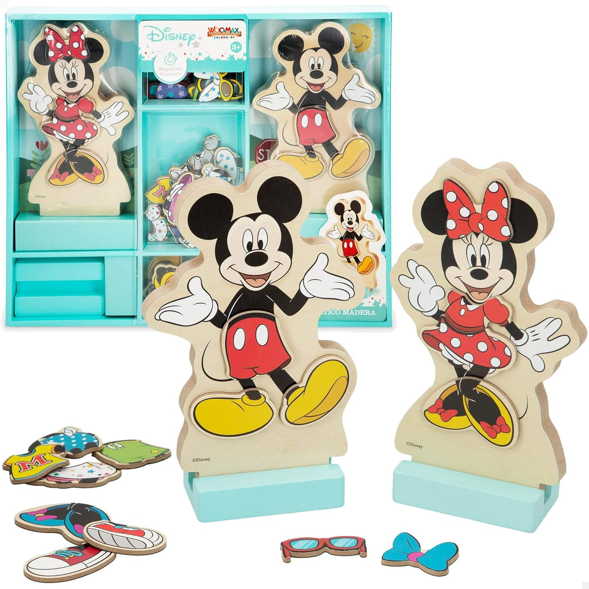 Disney Дървен Магнитен Комплект Mickey & Minnie – 54 Части с фигури и магнитни аксесоари за детски игри.