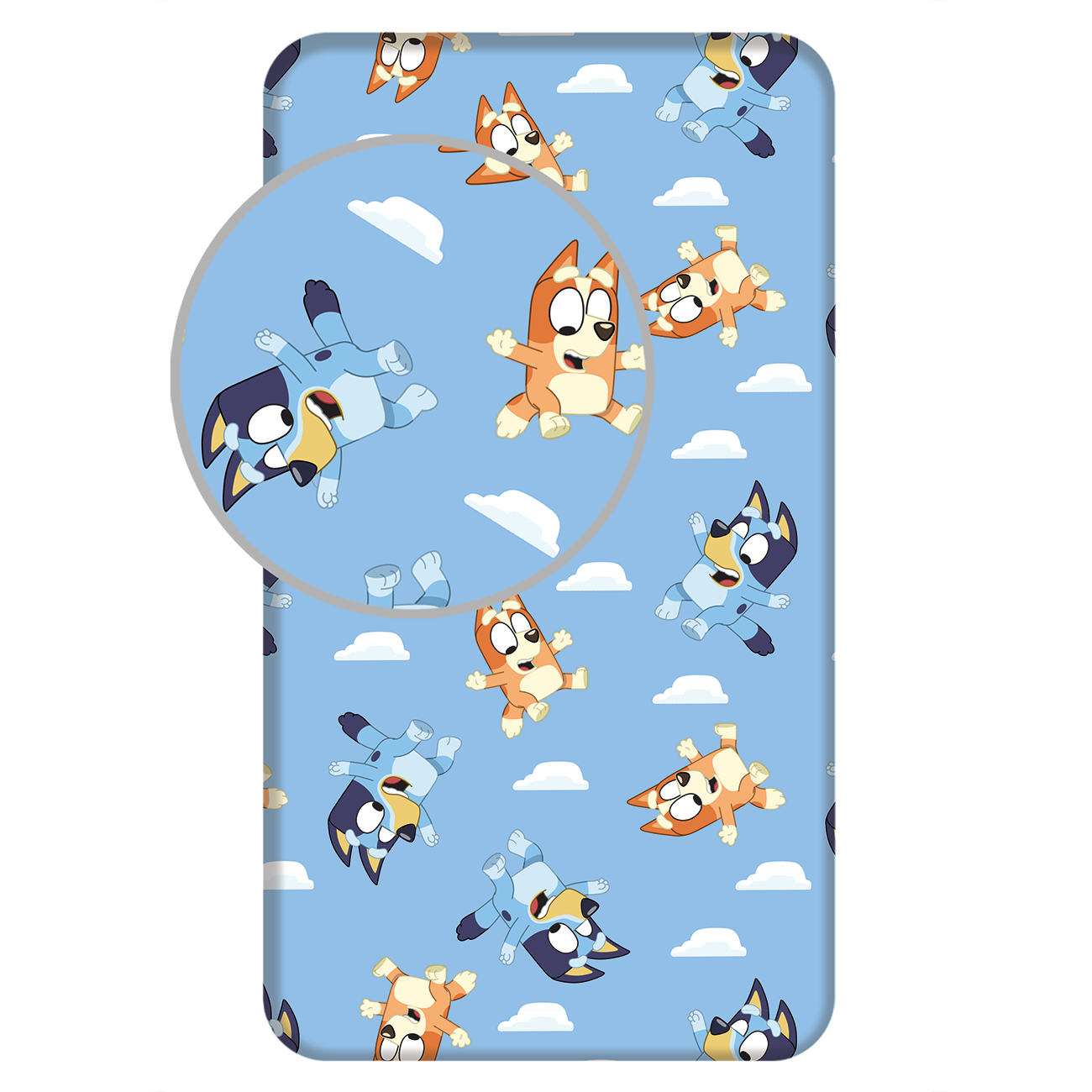 Долен чаршаф с ластик 90/200 Bluey с картинки на супергерои в ярки цветове.