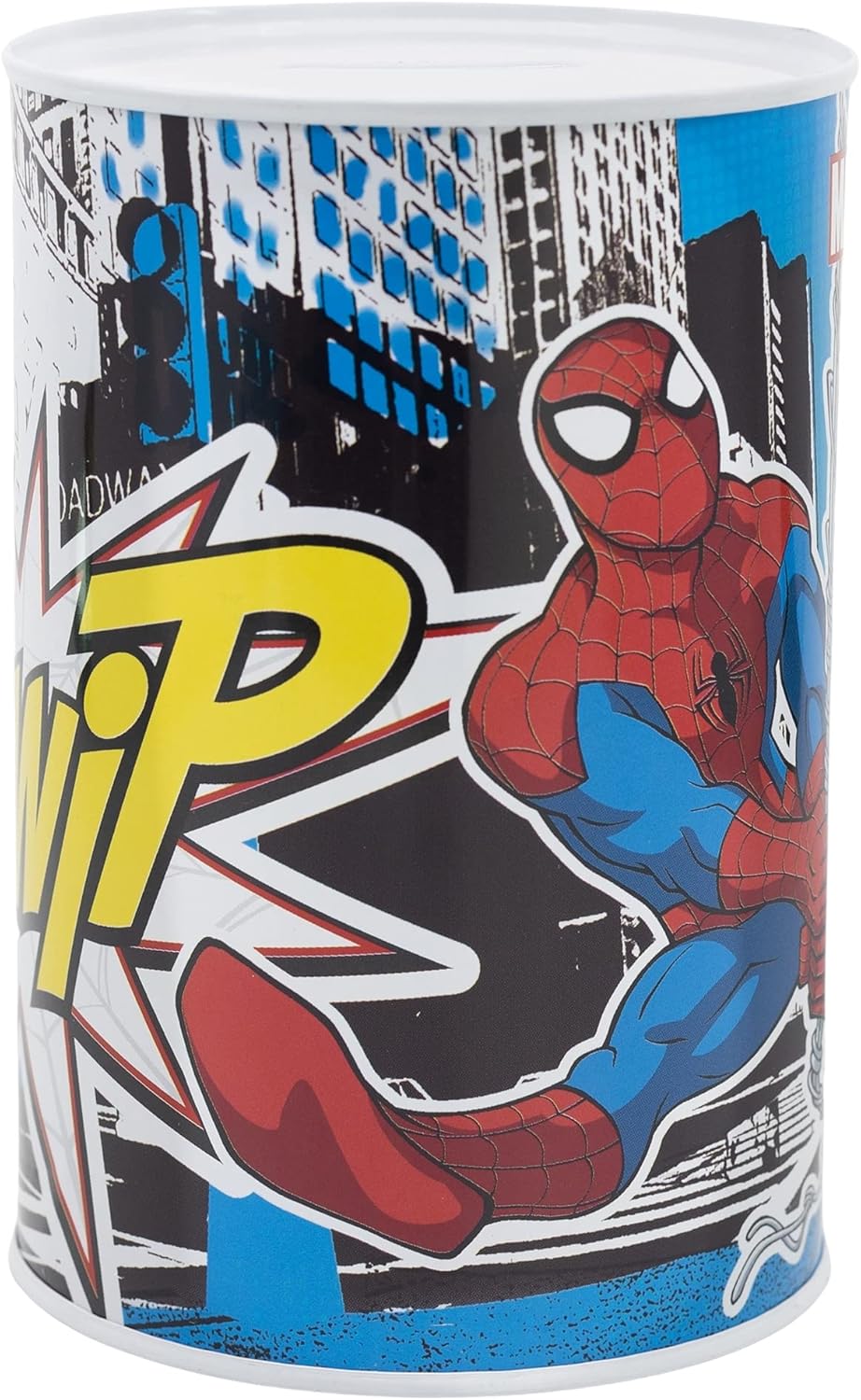 Метална касичка Spiderman с ярък дизайн, идеална за спестяване на деца, вдъхновена от супергероя.