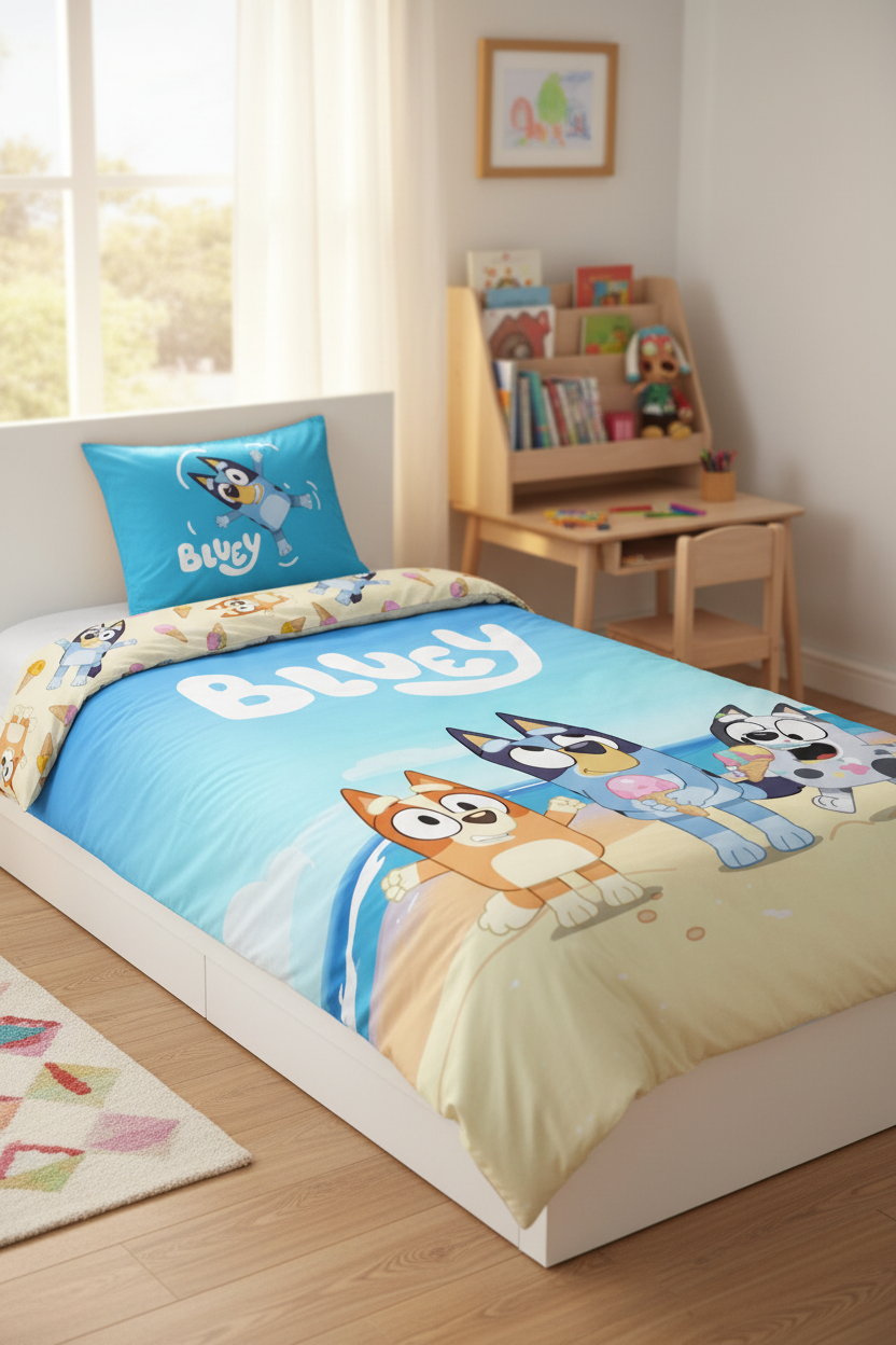 Детско спално бельо Bluey с включени възглавници и цветен дизайн, перфектно за комфорт на децата.