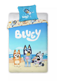 Детско двулицево спално бельо Bluey и Bingo – 100% памук, плик 140x200 см и калъфка 70x90 см