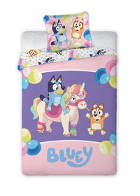 Детско двулицево спално бельо Bluey с Блуи и Бинго, размер 140 х 200 см, 100% памук.