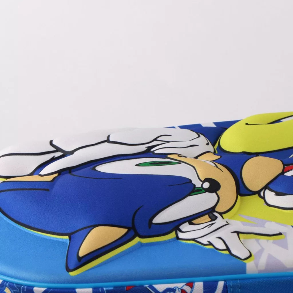 главна снимка с Sonic в динамична поза, страничен джоб и презрамки, вътрешно отделение, детайл на 3D дизайна, задна страна