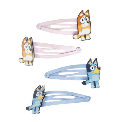 Детски комплект аксесоари за коса Bluey – розови и сини фиби с фигури Bluey, комплект 4 броя за ежедневни прически