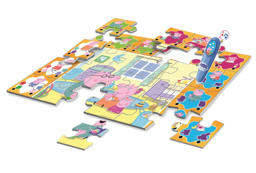 Дете играе с интерактивния пъзел Peppa Pig с писалка със звук Clementoni