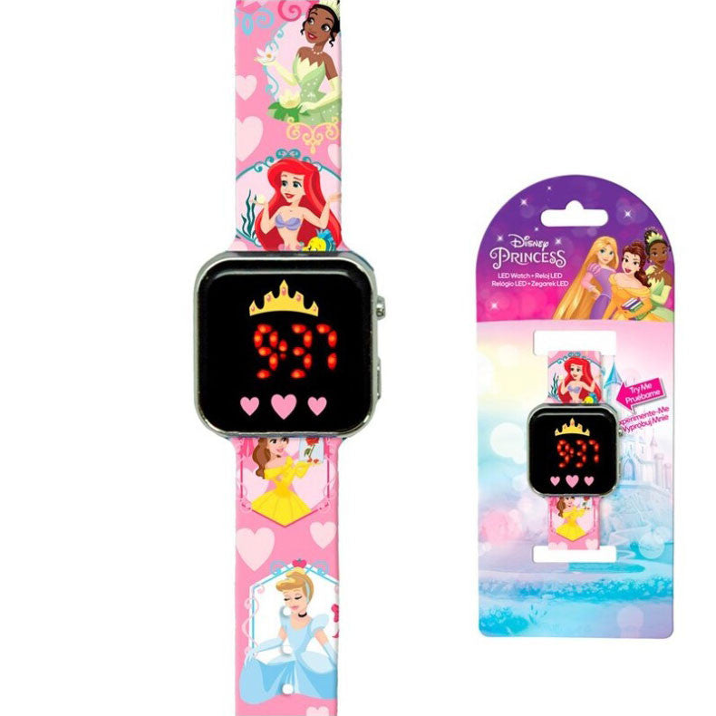 LED Детски часовник Disney Princess с цветен дизайн и мек каишка, идеален подарък за деца.