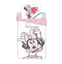 Бяло и розово детско двулицево спално бельо Minnie Mouse със сърца, плик 140x200 см и калъфка 65x65 см, 100% памук