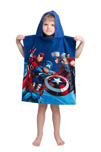 Дете в синьо памучно пончо с качулка Avengers с Железния човек, Капитан Америка и Тор, 100% памук