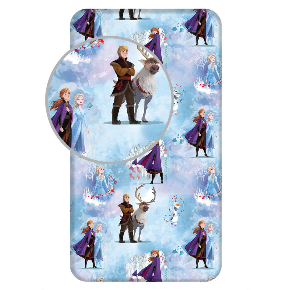 Долен чаршаф с ластик 90/200 frozen с картинки на с картинки на Ана и Елза в ярки цветове.