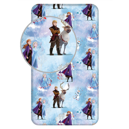 Долен чаршаф с ластик 90/200 frozen с картинки на с картинки на Ана и Елза в ярки цветове.
