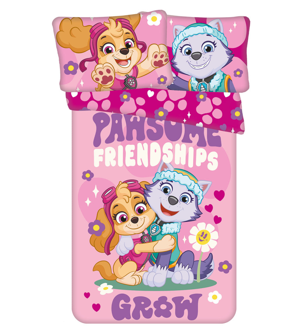 Детско двулицево спално бельо Paw Patrol с героите от анимацията, розов дизайн.