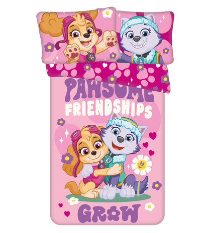 Детско двулицево спално бельо Paw Patrol с героите от анимацията, розов дизайн.