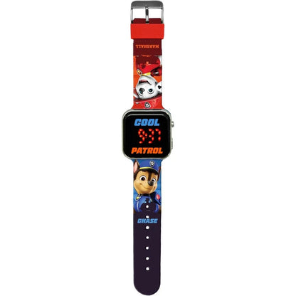 LED детски часовник Paw Patrol с червени цифри и герои от Пес Патрул на каишката.