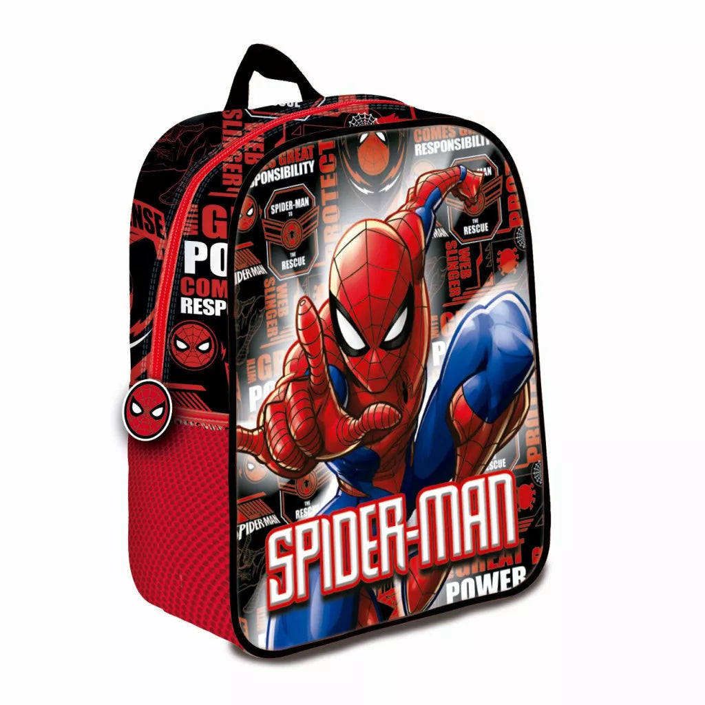 Черно-червена 3D детска раница Spider-Man "Power" в динамична поза, размер 30x24x8 см, подходяща за градина