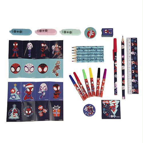 Адвент календар Spidey с различни детски цветни моливи и стикери, перфектен подарък за деца.