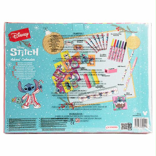 Адвент календар Stitch с детски игри и цветни принадлежности за празничното отброяване до Коледа.