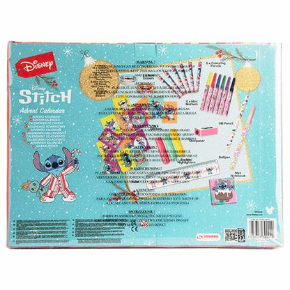 Адвент календар Stitch с детски игри и цветни принадлежности за празничното отброяване до Коледа.