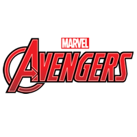 Логото на Marvel Avengers с червен шрифт и позлатен фон, символизиращо супергеройската франшиза.