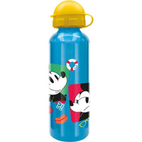 Детска бутилка за вода, алуминиева, Mickey Mouse, 530мл. с жълта капачка и цветни графики.