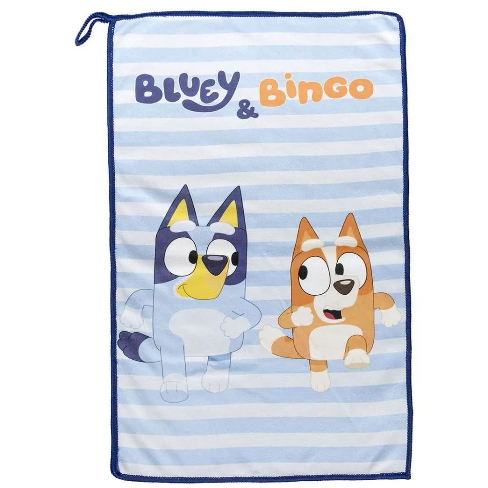 Тоалетни принадлежности Bluey с героя Bluey и Bingo на синя ива с ивици.