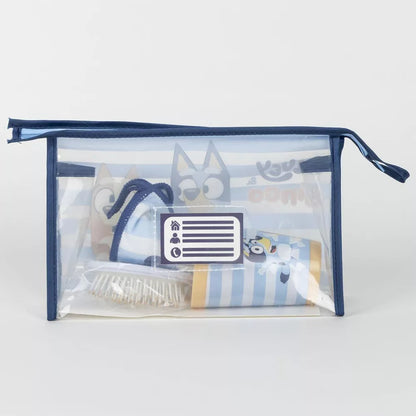 Тоалетни принадлежности Bluey в прозрачна козметична чантичка с аксесоари за хигиена.