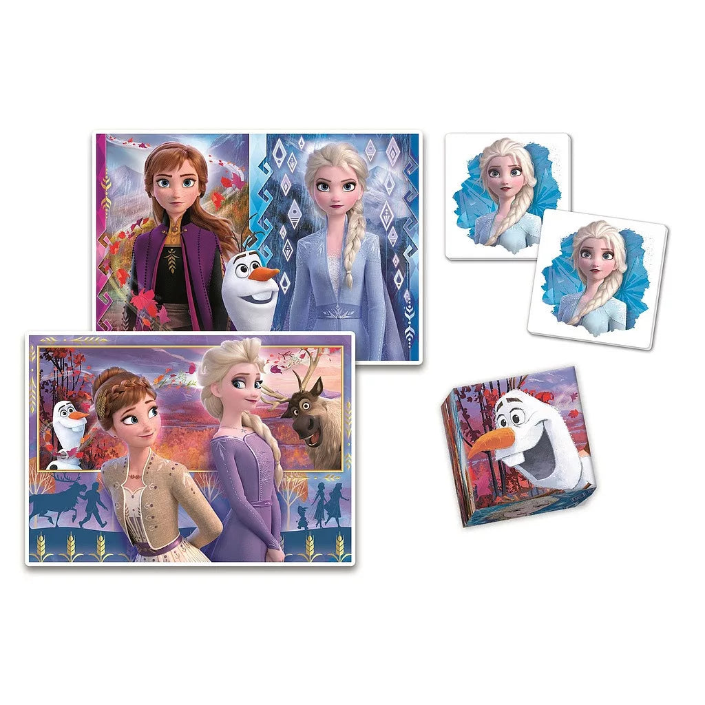 Комплект игра/пъзел, 4 в 1 Clementoni Frozen - детски пъзели с героите от Замръзналото кралство.
