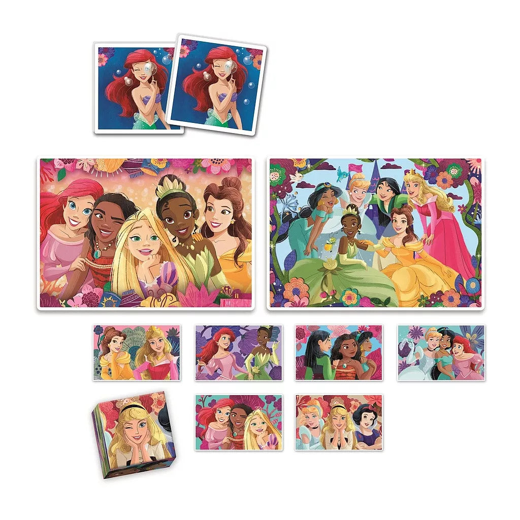 Комплект игра/пъзел, 4 в 1 Clementoni Disney Princess с картинки на принцеси и забавни елементи.