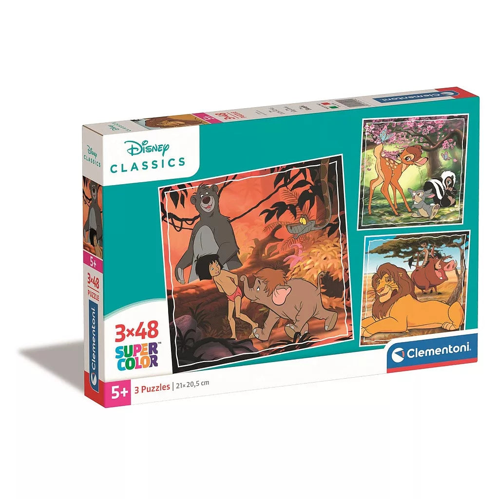 Детски пъзел 3 в 1, Disney Classic, Clementoni 3x48 части с цветни изображения на класически герои.