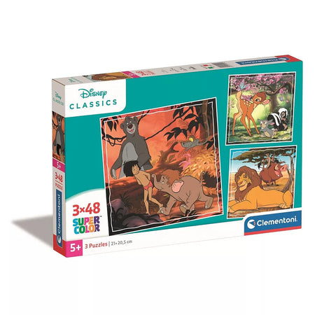 Детски пъзел 3 в 1, Disney Classic, Clementoni 3x48 части с цветни изображения на класически герои.