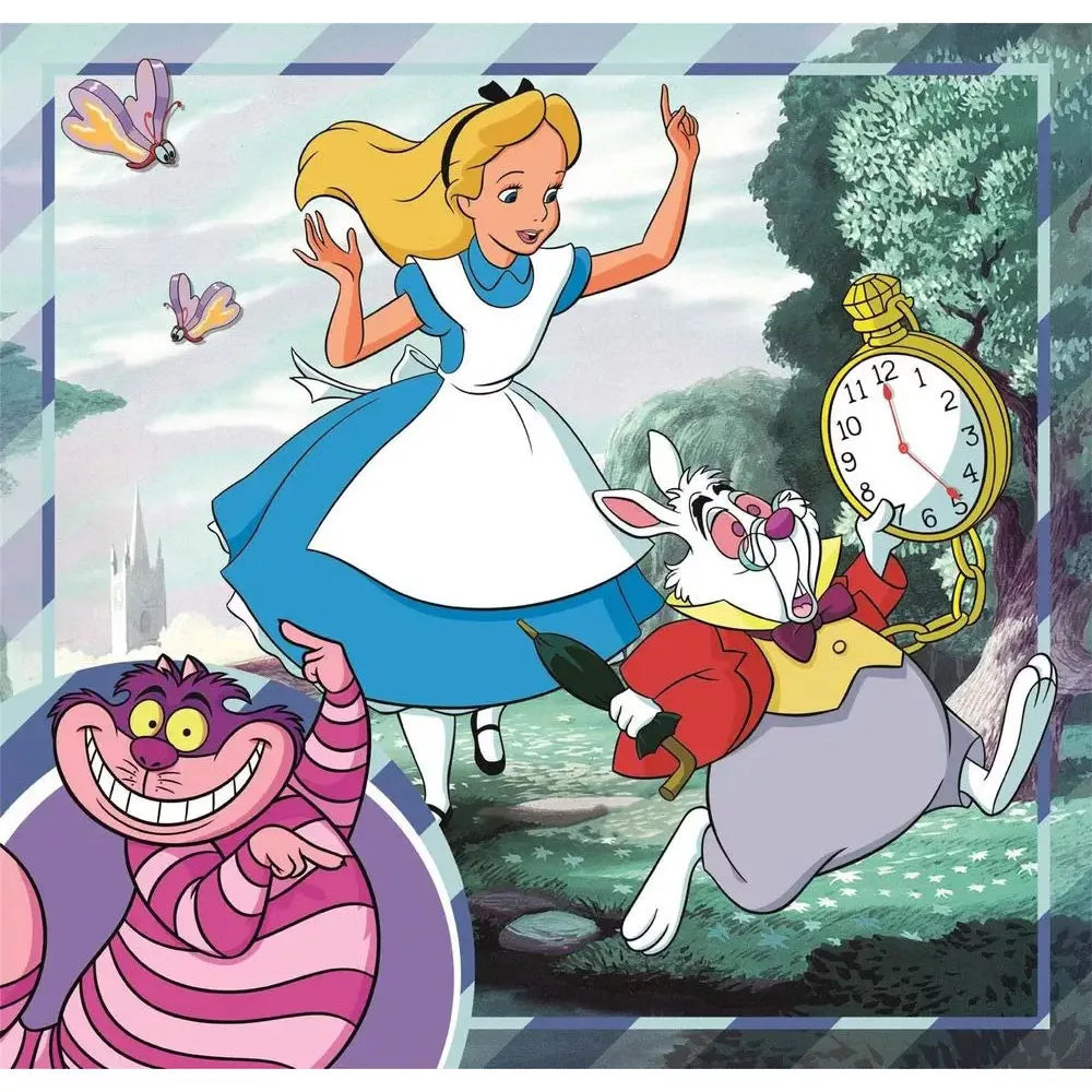 Детски пъзел 3 в 1, Disney Classic, Clementoni 3x48 части - сцена с Алиса и Заешкото часовникарче.