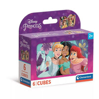 Детски пъзел Clementoni, Disney Princess, 6 кубчета в опаковка с картинки на Ариел, Пепеляшка и Тиана.