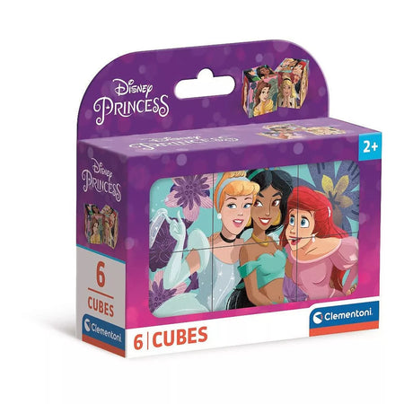 Детски пъзел Clementoni, Disney Princess, 6 кубчета в опаковка с картинки на Ариел, Пепеляшка и Тиана.