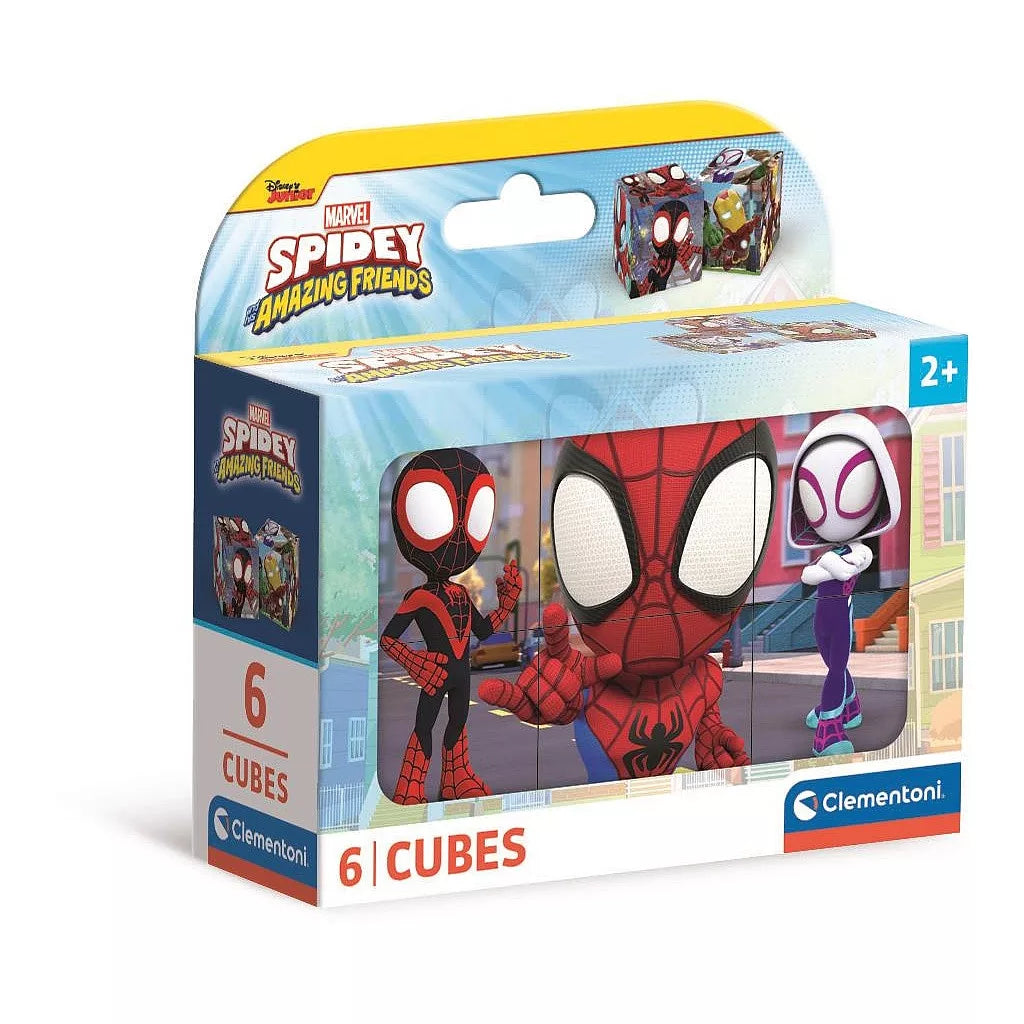 Детски пъзел Clementoni, Spidey, 6 кубчета в цветна опаковка, включваща популярните герои от Спайдърмен.