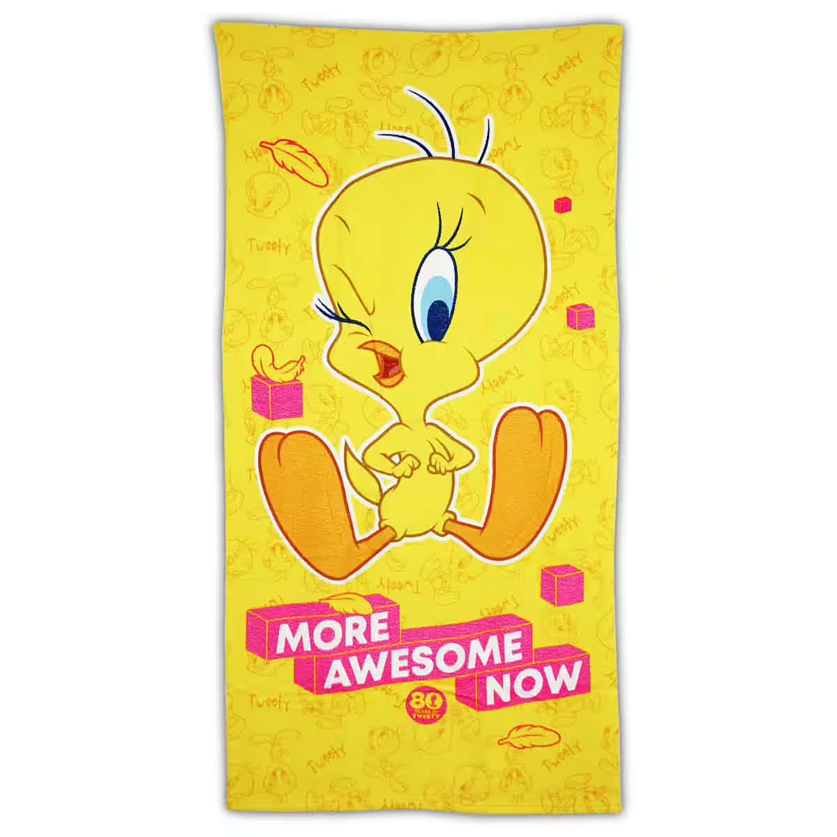 Детска хавлия за плаж Tweety 140x70 см – жълта хавлия с принт Tweety за деца