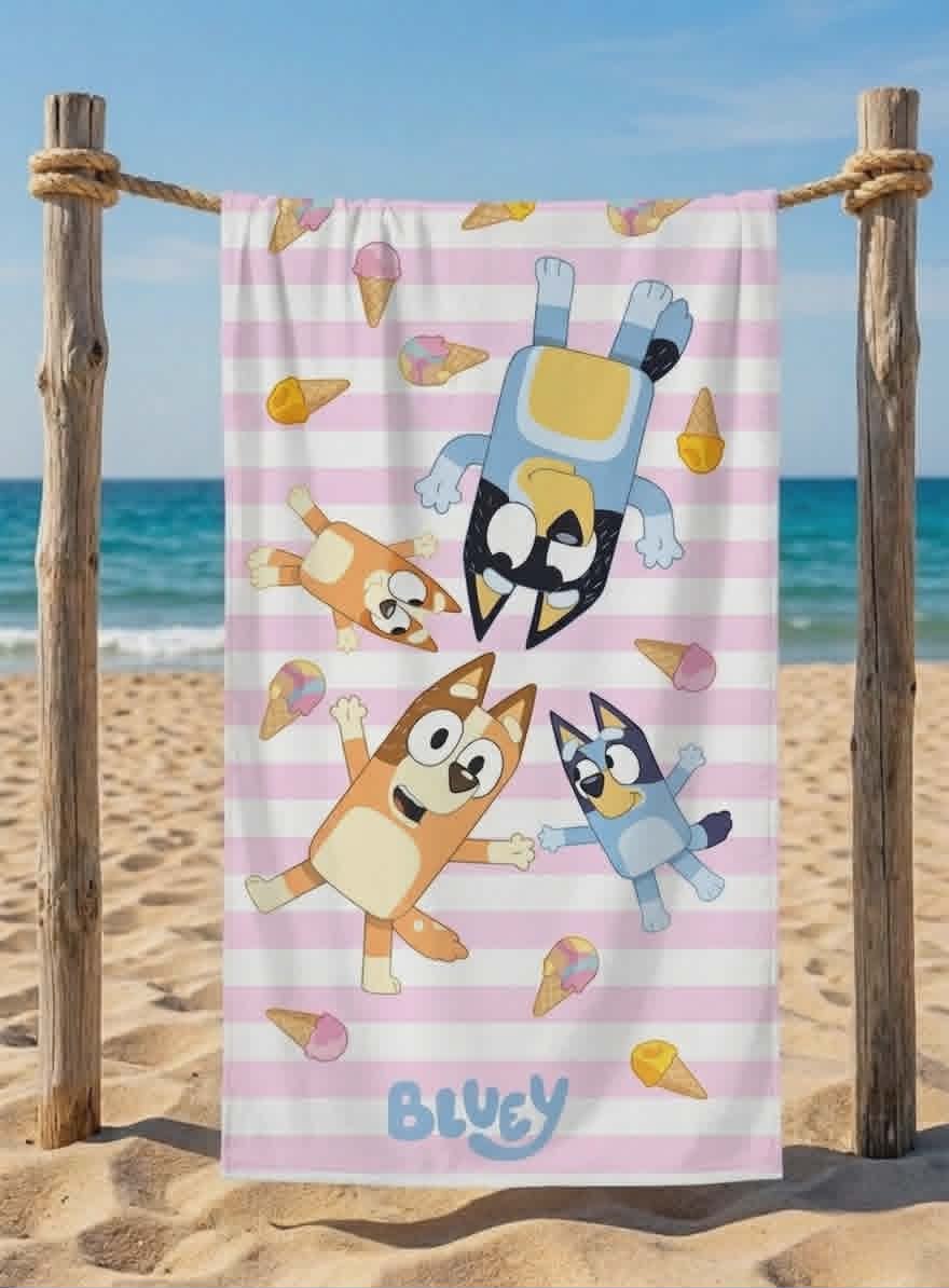 Детска хавлия за плаж Bluey – 140x70 см, бързо съхнеща, за плаж и басейн