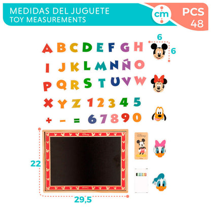 Дървена магнитна дъска Disney Mickey Mouse - 48 части с букви и цветни магнитни фигури.