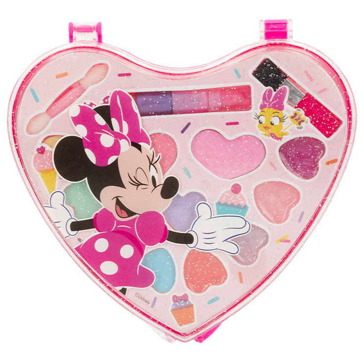 Детски грим комплект Minnie Mouse с безопасни, лесни за измиване гримове в розова кутийка.
