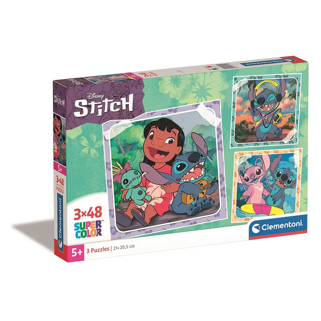 Детски пъзел 3 в 1 Stitch Clementoni 3x48 части с Дисни герои, за деца над 5 години.