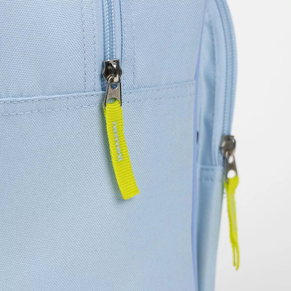 Детска раница за градина Bluey с жълти ципове и светло синьо платно, идеална за детски игри.