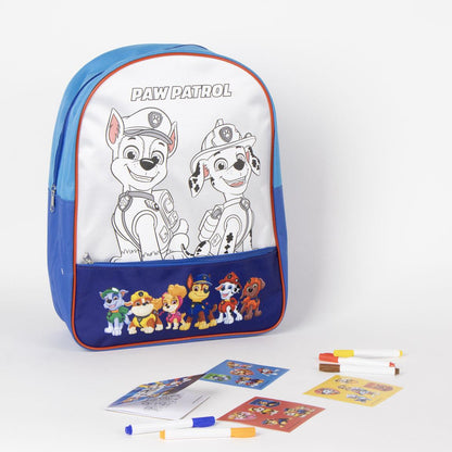 Детска раница за градина с комплект за оцветяване Paw Patrol и цветни маркери.
