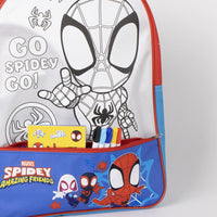 Детска раница за градина с комплект за оцветяване Spidey, включваща цветни маркери и мотиви на супергерои.