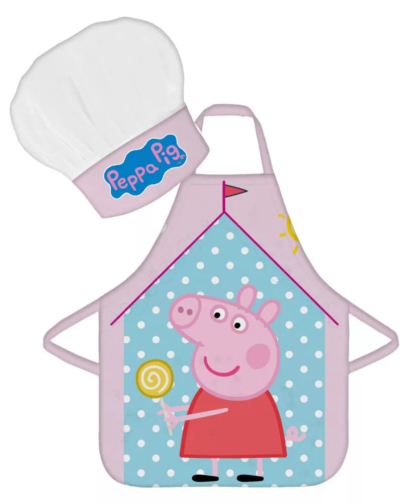 Детска престилка и шапка за готвене Peppa Pig в розов цвят с изображение на Пепа Пиг.