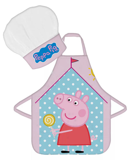 Детска престилка и шапка за готвене Peppa Pig в розов цвят с изображение на Пепа Пиг.