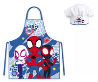 Детска престилка и шапка за готвене Spidey с героите от Спайдърмен, подходяща за деца от 3 до 8 години.