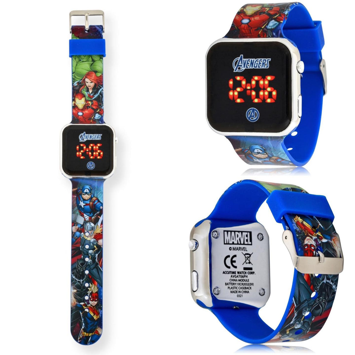 LED Детски часовник Avengers с ярки цветове и интерактивен дисплей, идеален за малки изследователи и подарък за деца.