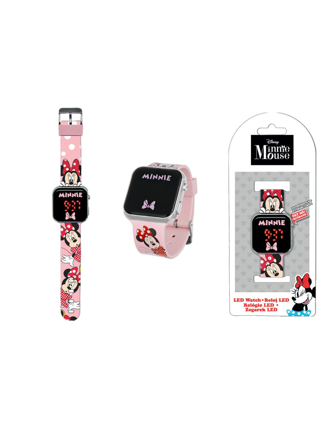 LED Детски часовник Minnie Mouse с розов дизайн и опаковка, идеален подарък за момиче.