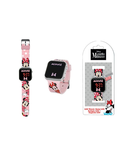 LED Детски часовник Minnie Mouse с розов дизайн и опаковка, идеален подарък за момиче.