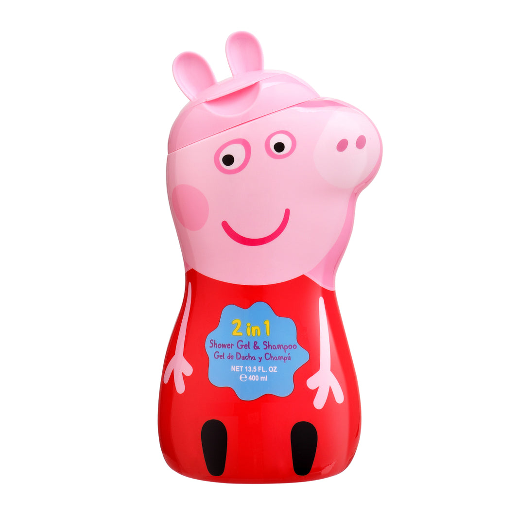 Детски душ гел и шампоан Peppa Pig, 400 ml в цветна бутилка с формата на Пепа Пиг